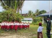 Pos Konja Satgas Pamtas RI-PNG Kewilayahan Yonif 763/SBA Gelar Upacara Bendera Bersama Siswa SD YPPK Santo Petrus Yarat Konja